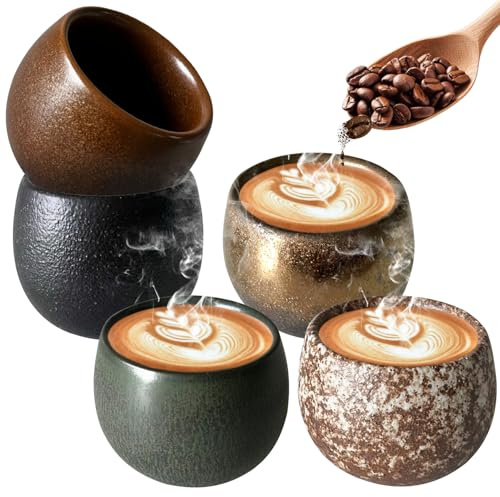 Lot de 5 tasses à expresso en grès, à paroi épaisse, en céramique, 50 ml, petites tasses à thé, sans anses, cadeaux pour femme, homme, meilleure amie