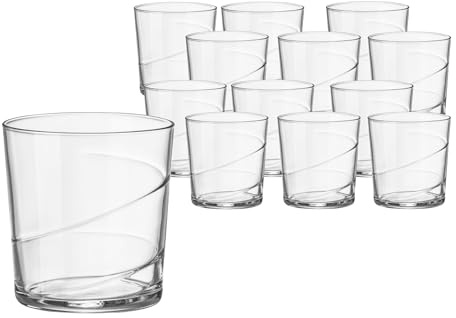 Bormioli Rocco Bodega Swirl Negroni Glasses - Set of 12, 12 Oz. Spiral Design Tumblers with Reinforced Secure Edge Rims - Durable Drinkware for Cocktails - Made in Italy, Dishwasher Safe