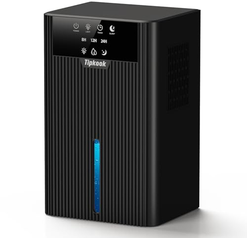 2400ML Deshumidificador Pequeño, [Temporizador] [25㎡] Tipkook Deshumificadores de Humedad con 10 Colores Luz, Apaga Automáticamente, Deshumidificador Electrico para Baños, Armario, Sótano-Negro