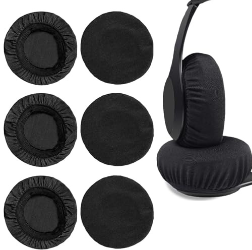 6 Piezas Fundas de Tela Flexibles para Auriculares, Fundas para Auriculares Lavables, Apto para Almohadillas de 6 a 8 cm, para Gimnasio, Entrenamiento, Juegos, Reutilizables, Elásticas (Negro)