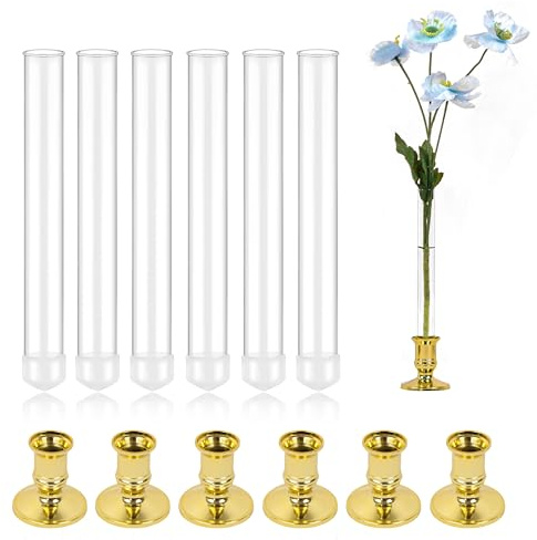 6 Pack 7.9 Glass Bud Vase Taper Candle Holder's Bud Vase for Flower Designed Specially for Taper Candle Holder-Create Floral Arrangements for Tablescapes, Centerpieces Weddings Home Decor