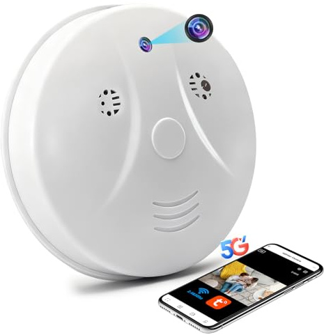 Nisanmoon Telecamera Nascosta Wifi 5G, Rilevatore di Fumo Wifi Telecamera Nascosta, Mini Telecamera Spia WiFi HD 1080P con Visione Notturna e Rilevamento del Movimento per la Sicurezza Domestica