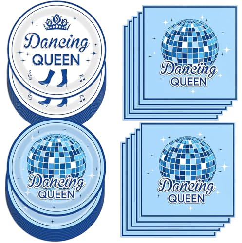 Qwrqwr Disco Party Decoretions with Dancing Queen Plates and Napkins Mamma Mia Accessories for Birthday Wedding Bridal Shower Bachelors Club