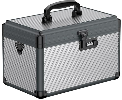 Uniclife Large Medicine Storage Box, 30 x 18 x 19 cm, Portable Medication Box with Combination Lock & Handle, Metal Lockable Medicine Box, Security Medical Box