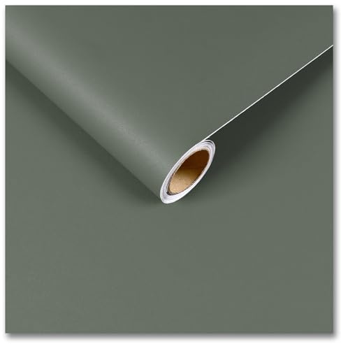 CRE8TIVE Papier peint autocollant vert - 60 cm x 300 cm - Film mat pour meubles - Vert sauge - Film adhésif pour meubles de cuisine, plan de travail - Imperméable - En vinyle uni - Film adhésif pour