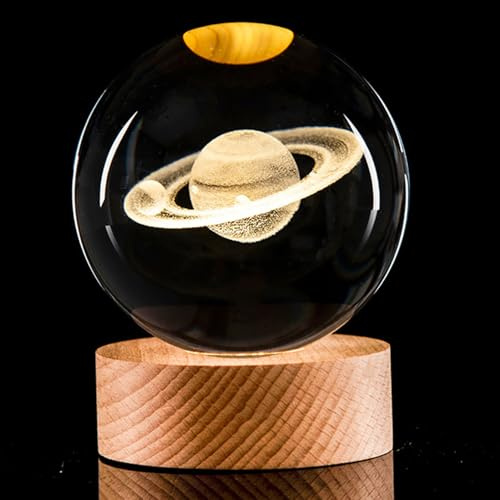 Bola de del solar 3D, de transparente 3D con base de madera, lámpara modelo de universo de 2.36 pulgadas para amantes de la astronomía, decoración de dormitorio, sala de