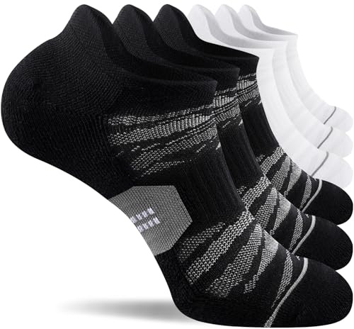 Niorasen Sneakersockor Herr Dam, Andningsbara Korta Sportsockor med Fodrat Hälsfoder, Bomulls löparsockor ankelsockor Unisex Vit Svart, 6 Par