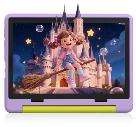 Laptok Kids Tablet 10 Inch, Android 15 Tablet for Kids | 20GB+64GB+1TB Expand | Face ID & Parental Control | 5000mAh & Fast Charging | 5MP+8MP | WiFi 6 | BT 5.3 | Protective Case, Purple