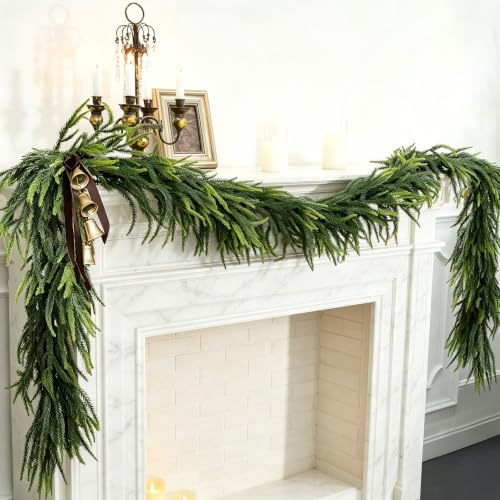 N&T NIETING 6FT Christmas Norfolk Pine Garland Real Touch Pine Artificial Garlands Faux Greenery Garland Winter Christmas Garland for Table Mantle Fireplace Indoor Outdoor Xmas Decorations (1 Pcs)