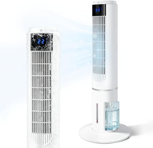Citybee Turmventilator mit kühlung - ventilator mit wasserkühlung- - 3 Geschwindigstufen 3 Modi - 12 H Timer - 50° Oszillierende - Tower Fan leise mit Fernbedienung für Schlafzimmer - Weiß