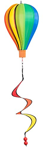 CIM Windspiel - Micro Heißluftballon Regenbogen - wetterbeständig - Ballon: Ø17cm x 28cm, Korb: 4cm x 3.5cm, Spirale: Ø10cm x 35cm - inklusive Aufhängung
