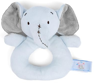 Mousehouse Gifts Sehr helle pastellblaue Elefantenrassel für Baby Jungen