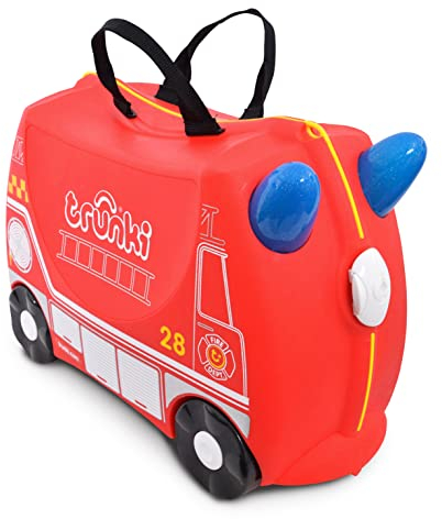 Trunki Handgepäck Und Kinderkoffer zum Draufsitzen | Kinder Risen Geschenk für Mädchen Und Jungen | Trolley Frank Feuerwehrauto (Rot)