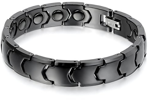 JewelryWe Smycken herrarmband, keramiskt porslin, 11 mm bred klassisk polerad länk magnetarmband armkedja, svart vit, 11mm, Keramik, Utan sten