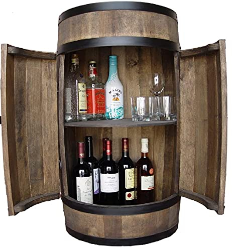 weeco Fassbar mit 2 Türen Holzfass XL Weinfass - Handgemacht flaschenregal Hausbar Vintage theke bar Schrank Whisky Bier Wein Geschenk für einen Mann Tisch Tür