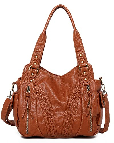 Montana West Shoulder Bag For Women Washed Leather Crossbody Purses Handbags Tote Satchel Bags Brown MWC-019BR