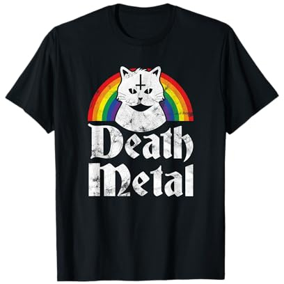 Camiseta de Death Metal con diseño de Gato satánico, Arco Iris, Rock gótico, Concierto Camiseta