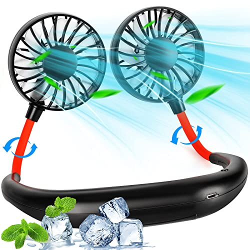BOSONER Nackenventilator Hals Ventilator Tragbarer: 2000mAh Halsventilatoren mit USB Leise Portable Neck Fan - Mini Ventilator für Outdoor Büro Camping Reisen (Black+red)