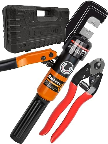 AMZCNC 1/8” Wire Rope Crimping Tool Hydraulic Hand Crimper Tool for Stainless Steel Cable Railing Fittings for 1/16 1/8 3/16 Cable –Wire Swaging Tool 8 Ton and Stainless Steel Cable Cutter