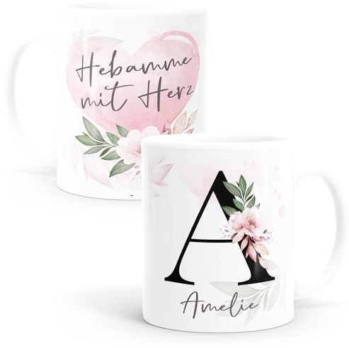 SpecialMe® Kaffee-Tasse mit Name und Spruch mit Herz Initiale Monogramm Dankeschön personalisierte Geschenke Weiss Keramik-Tasse