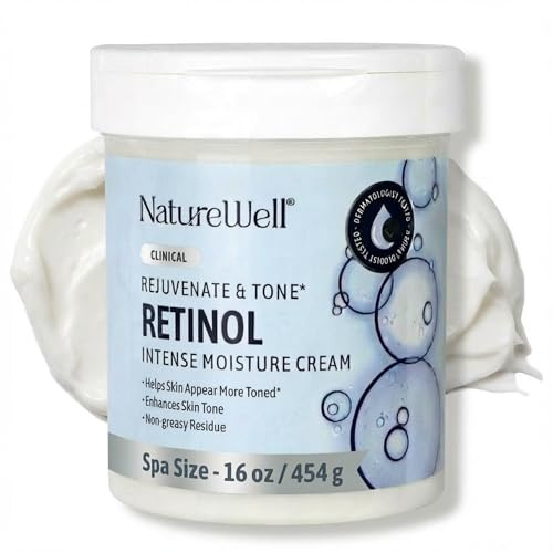 NATURE WELL Clinical 2.0 Retinol Advanced Moisture Cream for Face, Body, & Hands, Boosts Skin Firmness, Enhances Skin Tone, No Greasy Residue, Includes Pump, 16 oz (Packaging May Vary)