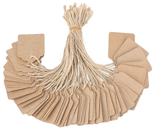 jijAcraft 1000 Stück Preisschilder Hängeetiketten Markierungsetiketten mit Juteschnur, 35mm*45mm, für Schmuck Kleidung Display (Braun)