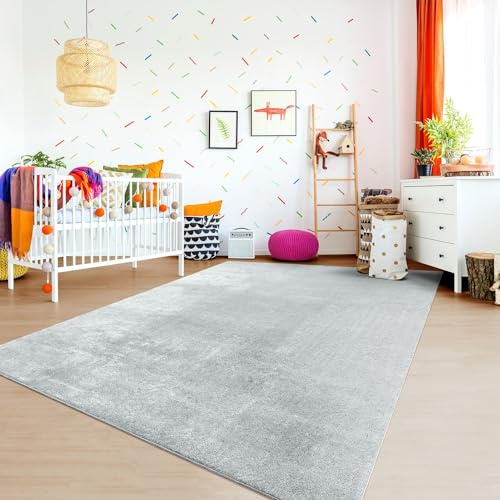 TT Home Teppich Kinderzimmer Waschbar rutschfest Kinderteppich Junge Mädchen Weich Pastell, Farbe: Grau, Größe:140x200 cm