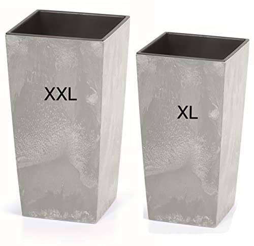 MELTOM Blumenkübel mit Einsatz Slim Hoch Quadratisch Beton Optik SET2: XXL+XL Farbe: Grau