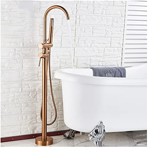 Robinet De Baignoire Robinet De Baignoire Au Sol Avec Rotation À 360° Mitigeur À Deux Poignées Colonne De Douche Avec Mitigeur Avec Douchette Robinet De Remplissage De Baignoire En Laiton,Rose gold