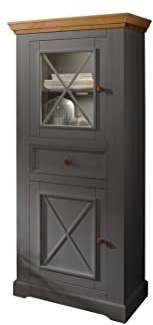 Vitrine in Kiefer massiv weiß Standvitrine Glasvitrine(BxHxT 79x177x42 cm)