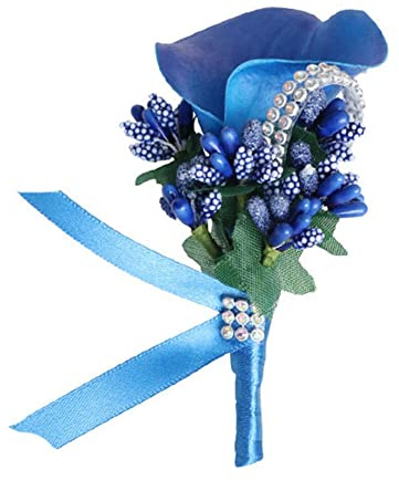SHTGOI Spilla Calla Lily Artificiale con Strass, Bouquet di Fiori Artificiali, Spilla Fatta a Mano con Pin di Sicurezza, Fiore da Appuntare, Accessorio per Corsetto, per Sposa e Sposo, Piccolo, Blu