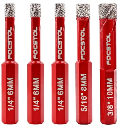 FOCSTOL Set Punte Trapano Diamantate - 5 pezzi 6/6/6/8/10mm Sega a Tazza Diamantata con Gambo Esagonale per Porcellanato Ceramica Granito Marmo Quarzo