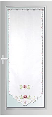 Bestlivings Türpanneaux 180x60cm Blumen (Rose) Stangendurchzug, Voile Kurzgardine mit Stickerei - Bistrogardine Panneaux