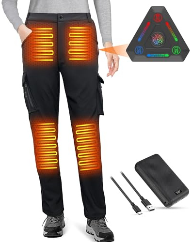 FERNIDA Heated Pants for Women, Electric Heating Snow Pants Winter Outdoor Hiking Heated Pant with Battery Pack Included Black
