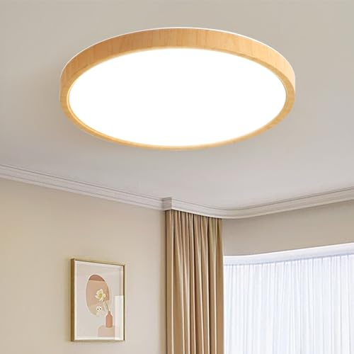 Plafoniera Led Soffitto Con Venature Del Legno,Montaggio Ad Incasso,Moderno Ultrasottile Plafoniera Led,24W 3000K/4000K/6000K Selezionabile,Rotondo Plafoniera Soffitto Per Soggiorno Cucina