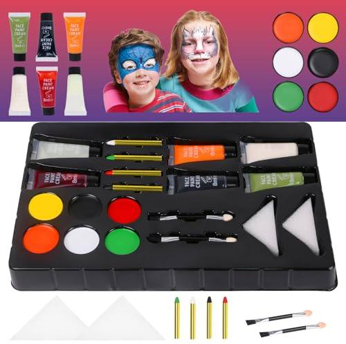 Aomig Kinderschminke Set, Halloween Geschenk für kinder, Waschbar Face Paint Bodypaint Schminkset, Gesichtsfarben Körperfarbe Kinder für Halloween Karneval Part Make-up Halloween Karneval Weihnachten