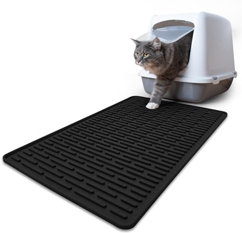 Silikon-Katzenklo Matte, 61 x 38,1 cm, Katzenklo Matte, wasserdichte Matte unter der Katzentoilette, Katzenstreu, hält den Boden sauber, rutschfeste Katzenstreu-Matten für Boden, Schwarz