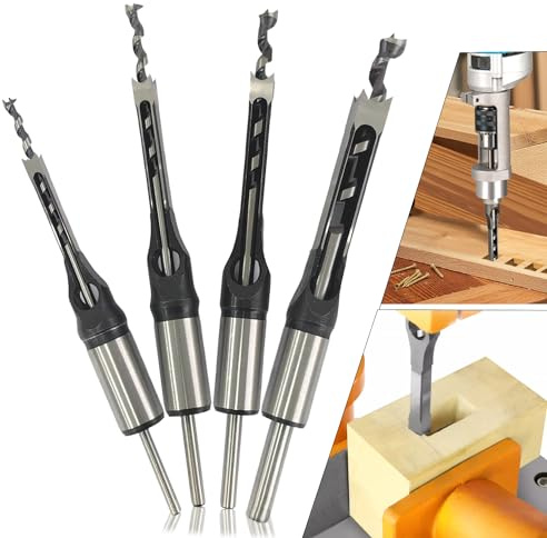 4 Stücke Vierkant Stemmbohrer Holz Vierkantbohrer Bohrer Set Vierkantlochbohrer 6,4/8/9,5/12,7mm für Holz Quadratische Löcher Lochsäge mit Spiralbohrer Bohrersets für Holzbearbeitung