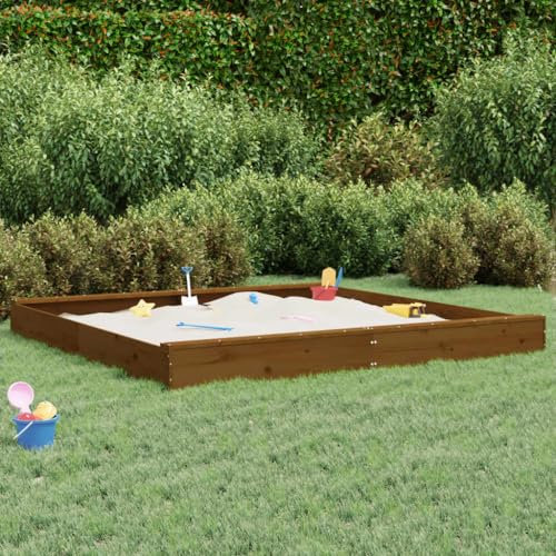 Festnight Sandkasten Holz Sandkiste Quadratisch Sandbox mit Sitzbänke Outdoor Spielplatz Spielecke Massivholz Kiefer Gartenspiel für Kinder 200x200x20 cm