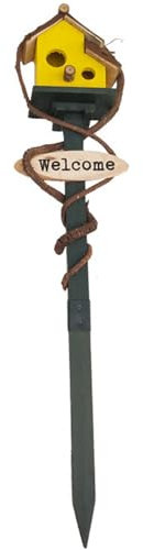 Bird House Pole, Birdhouses for Outdoors with Pole, 27.6 inch Tall Wood Bird House, Cottage Birdhouse Stand, Decorative Bird House Garden Stake for Lawn Yard Yellow