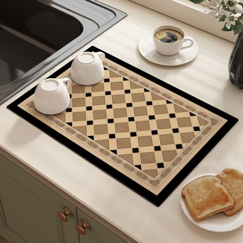 Gambo Abtropfmatte Braunes Karomuster Spülbeckenmatte Für Geschirr,Umweltfreundlich,Hitzebeständig,rutschfest,Wasserfiltermatte,Starke Wasseraufnahme,Leicht Zu Reinigen,40 X 60 cm