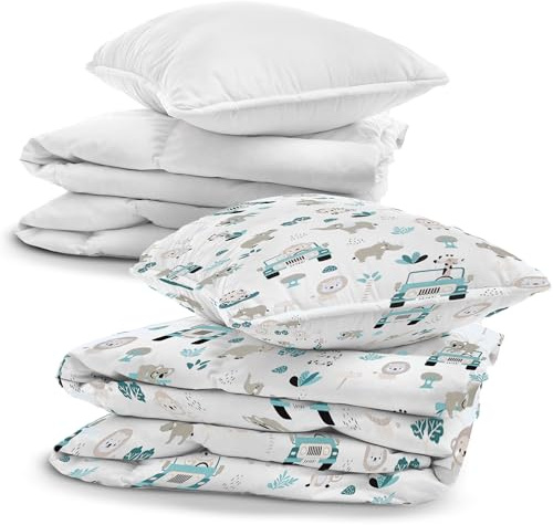 Baby Bettwäsche Set mit Bettdecke Kissen 100x135 cm + Bettzeug - Kinderbettwäsche 4-teilig Bettbezug & Kissenbezug 40x60 mit Reißverschluss - Junge Mädchen Kleinkind Oeko-Tex Afrika