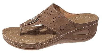MEECHI Chanclas Con Tacón De Cuña Sandalias Ortopédicas Con Separador De Dedos for Mujer Flip-Flops De Cuero PU Slippers De Verano Con Clip Zapatillas Con Plataforma Zapatos De Playa(Brown,37 EU)