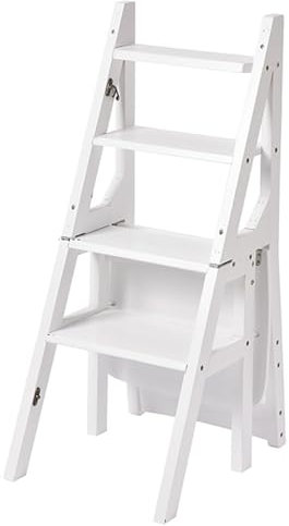 4 Tier Folding Ladder Chair with Large Capacity Display Shelf for Home Library
