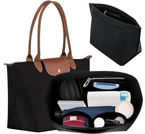 gexuamz Fashion OrganizadorApto para Bolsa, Organizador Bolsos de Mujer, Organizador para L Bolsa，Organizador de Bolsos Multibolsillos de Fieltro para Mujer (Negro, Grande)