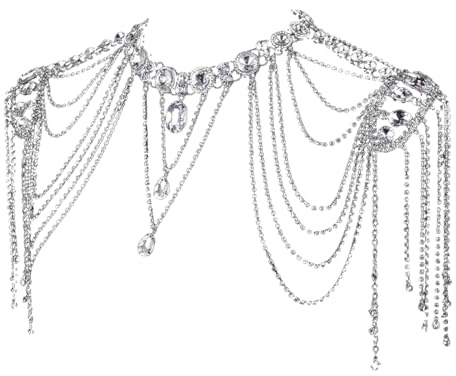 WWHJR Cristalli Nappe Collana a catena a tracolla multistrato Accessorio per gioielli per il corpo per le donne da sposa Forniture per braccio da sposa lega di strass