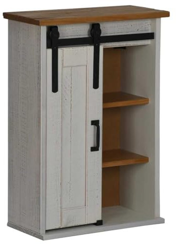 QJBSAVVA Armadietto Cucina Armadietto da Esterno Mobile per Cucina Mobiletto Bagno Salvaspazio - Pensile HALDEN con Anta Scorrevole Bianco 49x22,5x70 cm in Pino per Esterno Camera Da Letto Bagno