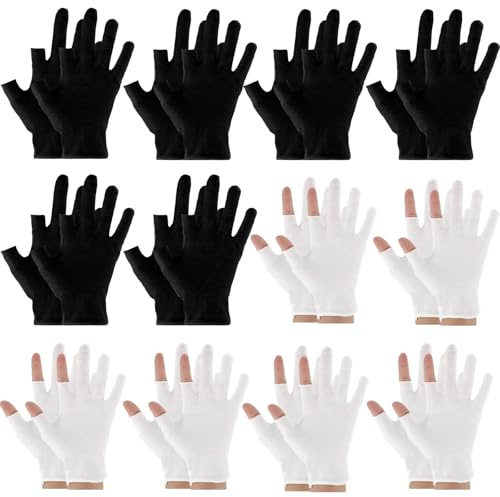 24Pcs Glove for Dry Hands, 12Pairs Cotton Gloves for Eczema, 6 Pairs Each of White and Black Cotton Gloves, Moisturizing Glove for Eczema, for Jewellery Inspection, Coin Handling, Unisex