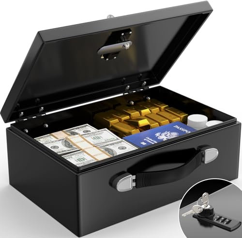 Mejasg Tragbarer Feuerfeste Dokumentenbox Tresor Feuerfest mit Zahlencode und Schlüssel, 18L Safe Tresor für Zuhause mit Griff, Dokumentenbox Feuerfest Wasserdicht für Bargeld Medikamente A4 Dokumente