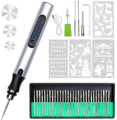 Airmpa Mini Trapano Elettrico, Set di attrezzi per incisione elettrica, regolabile fino a 18.000 giri/min, ricarica USB, per gioielli, legno, vetro, metallo, ceramica, incisione fai da te